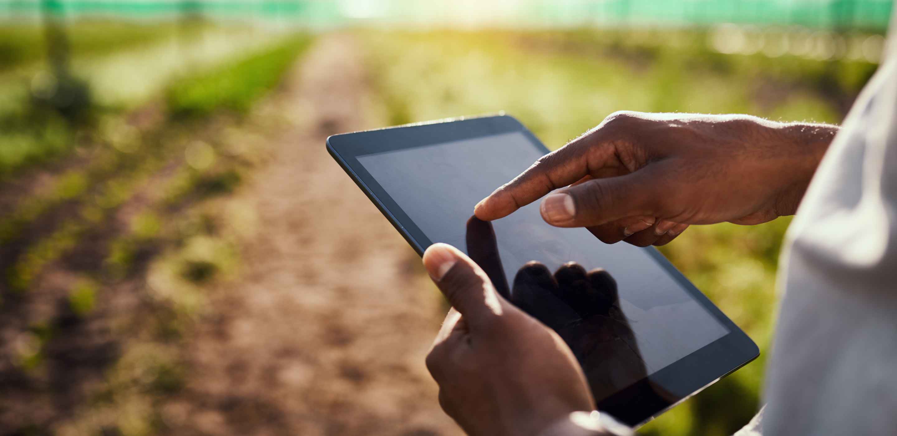 farmer in field using table device