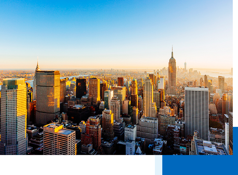 Sunlit city skyline