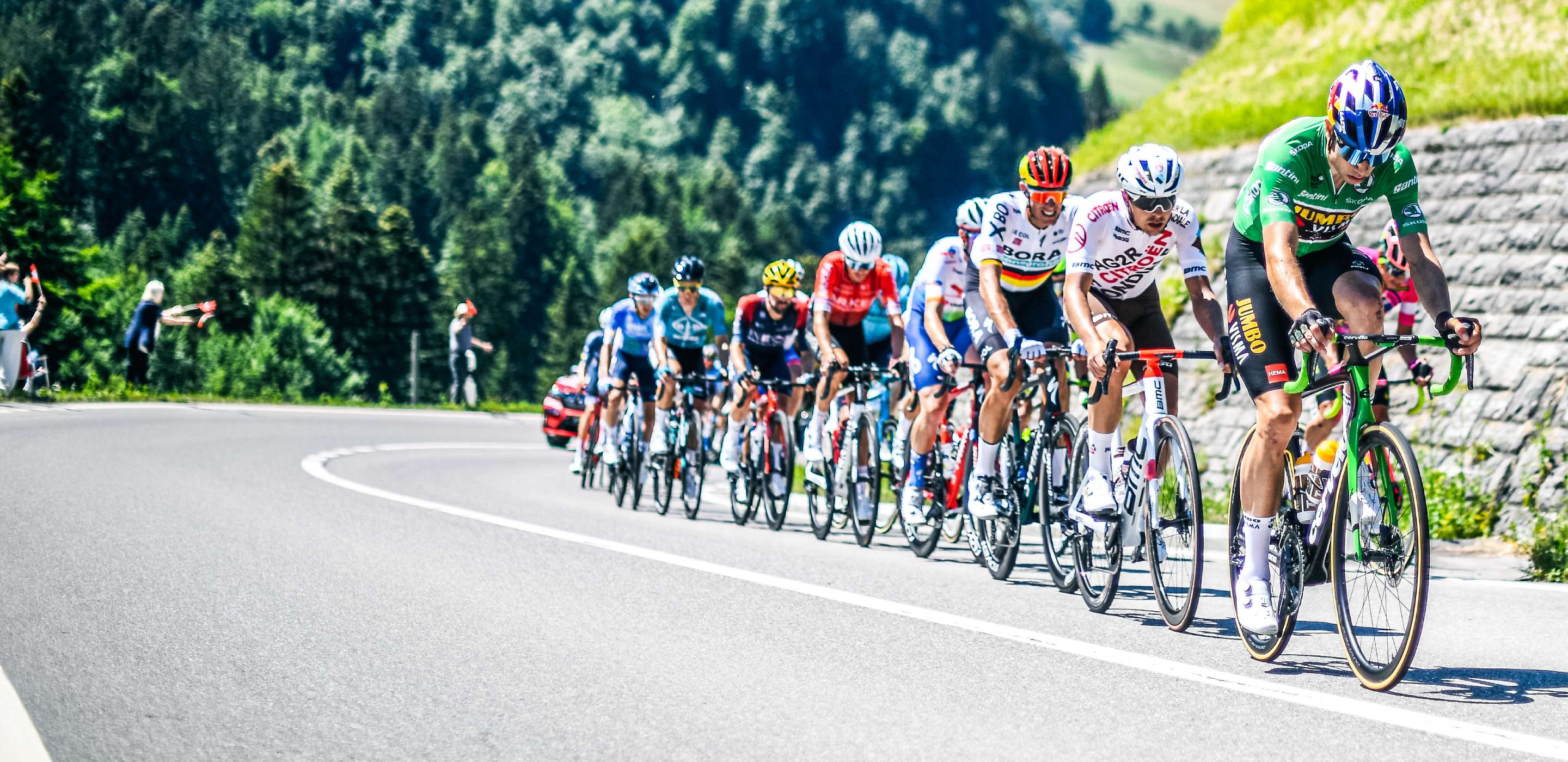 Group of Tour de France cyclists competing in the race