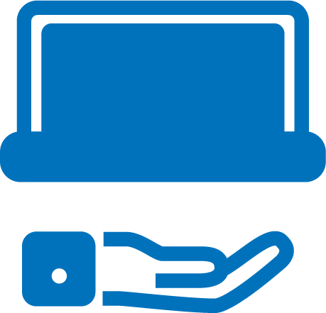 A hand with a laptop icon