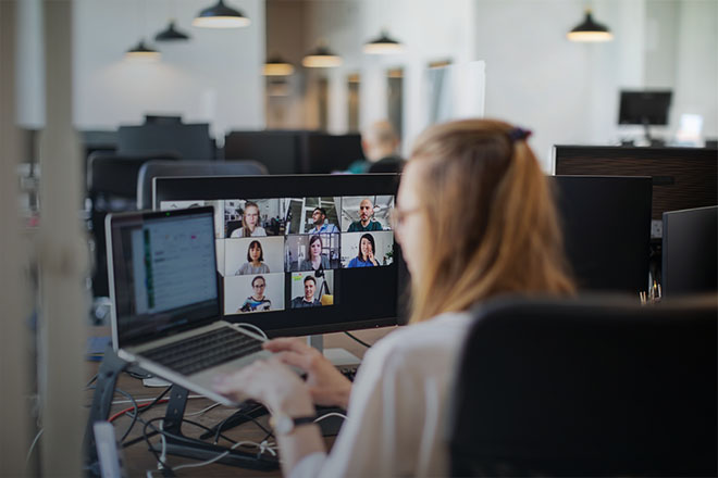 A woman working on a video call