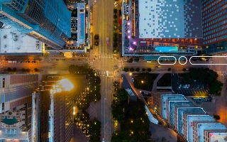 Top view of city tall buildings