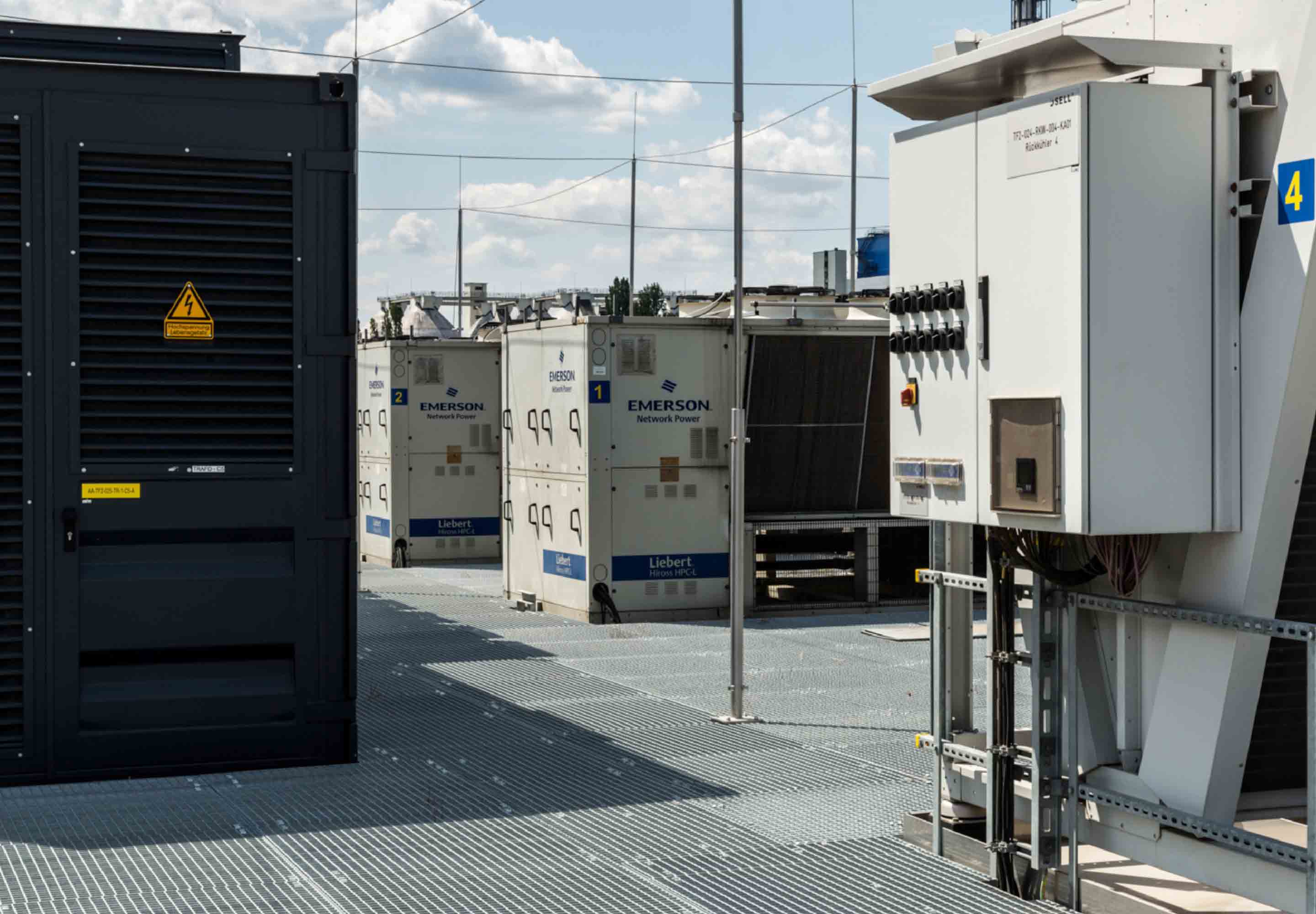 Server boxes in an outdoor area