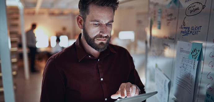 Man working on a mobile device