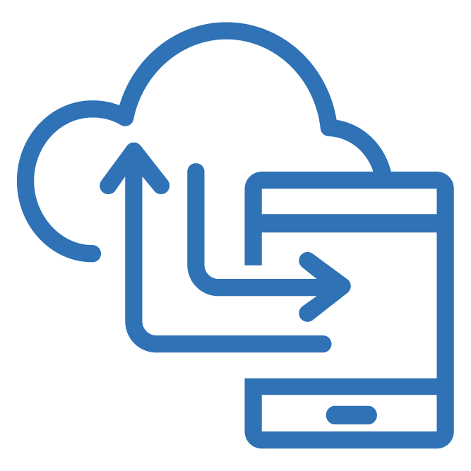 Arrows pointing into a cloud and mobile device 