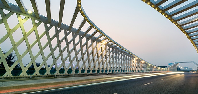Road on bridge with ornate railings